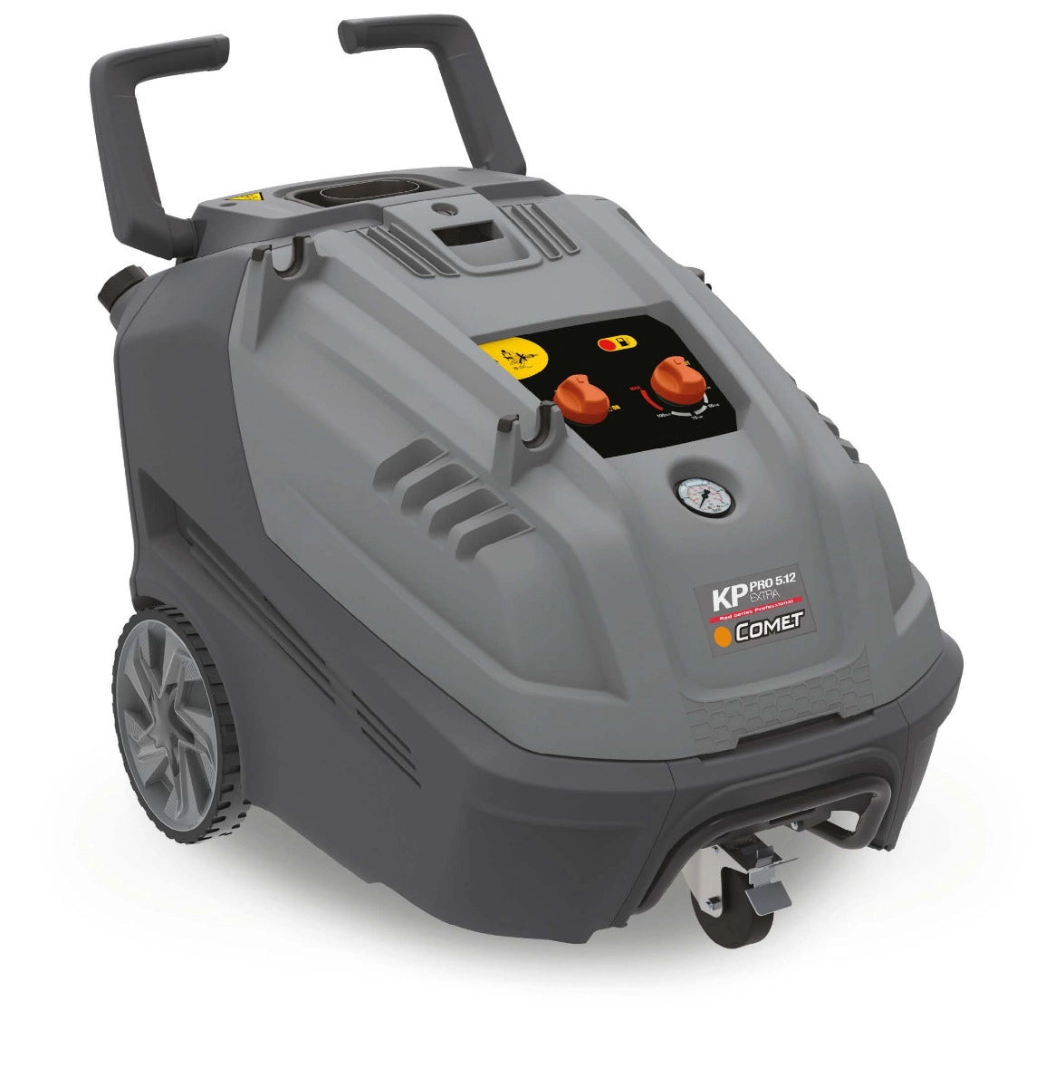 Hidrolavadora industrial Comet KF Steel de 350 bar y 15 HP sobre chasis de acero.