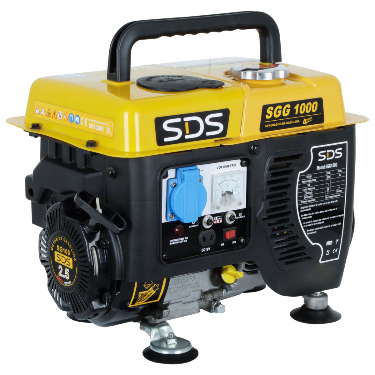 Generador bencinero portátil SDS Power SGG1000 de 0.8 kW, diseño compacto.