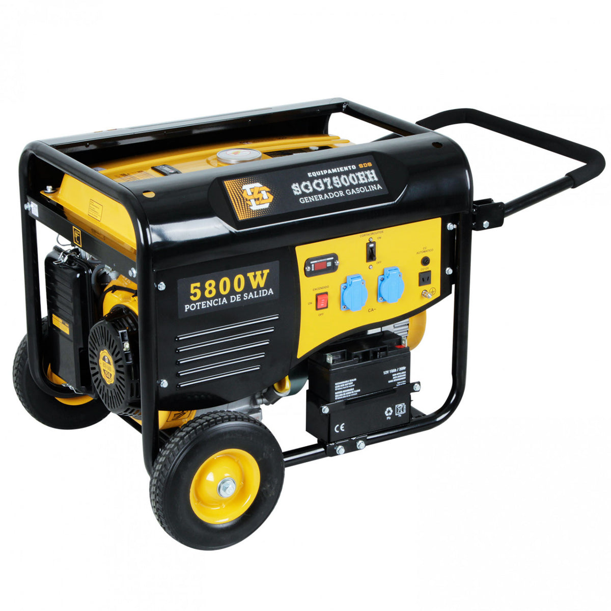 Generador bencinero SDS Power SGG7500EH de 6.3 kW con chasis tubular y ruedas.
