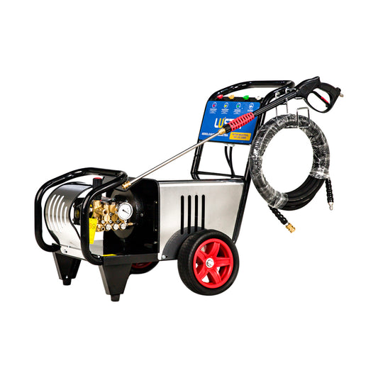 Hidrolavadora profesional de agua fría de 3.1 kW y 150-180 Bar con carro móvil.