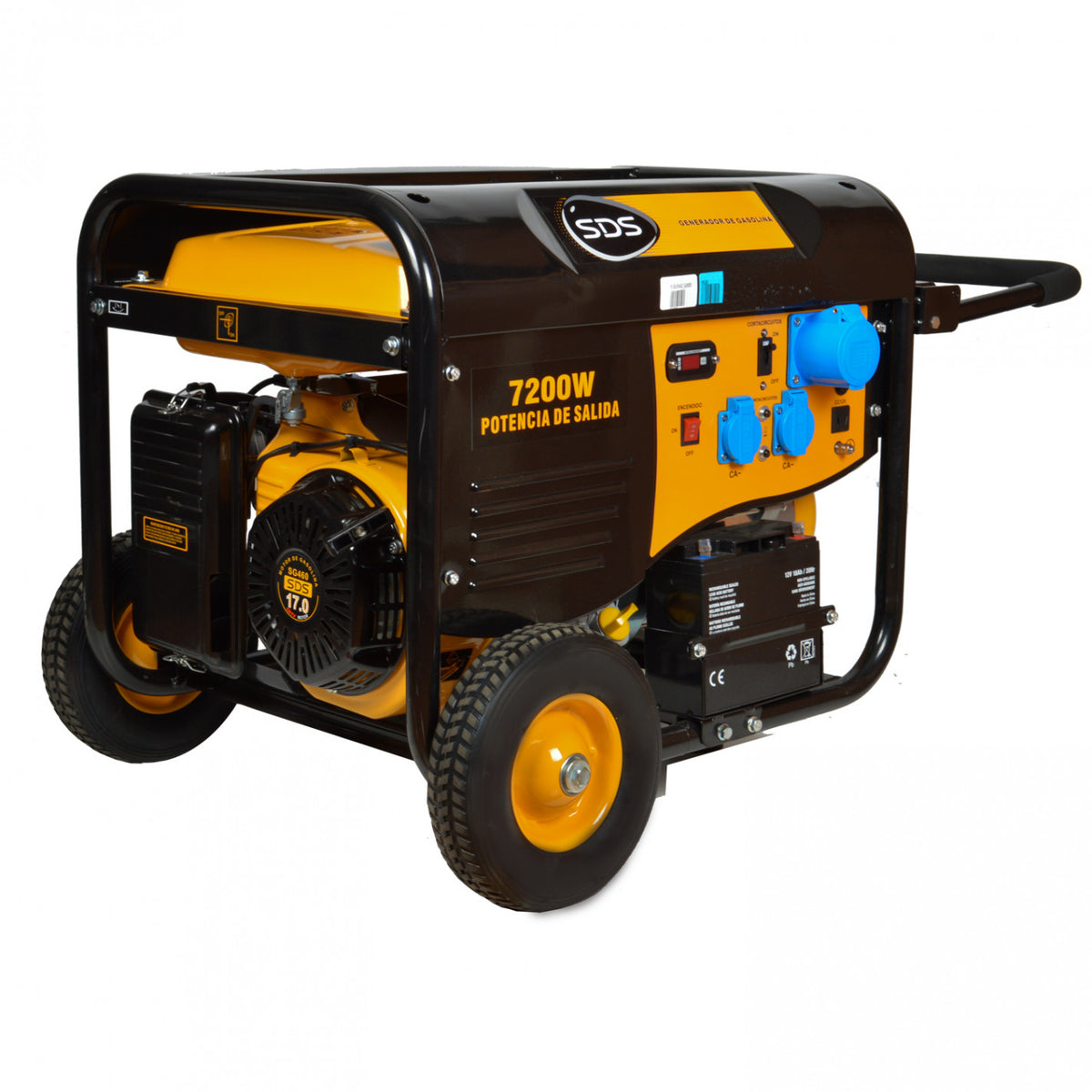 Generador bencinero SDS Power SGG9500EH de 8 kW con chasis tubular y ruedas.