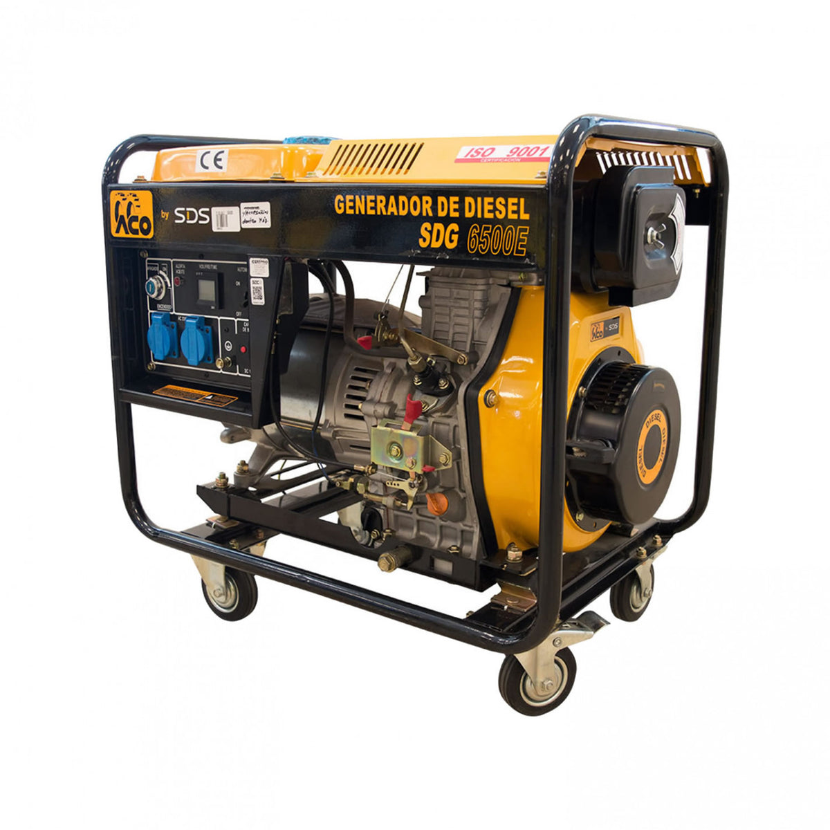 Generador diésel monofásico de 5.6 kW SDS Power SDG6500E con chasis tubular abierto.